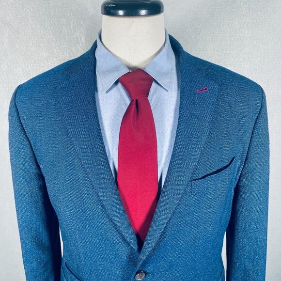 Ted Baker London Blazer Mens 42R Blue Stretch Softshell Sport Coat Jacket - Picture 1 of 15